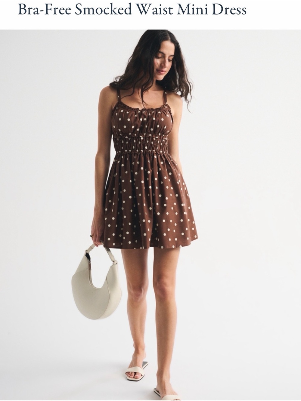 Abercrombie Bra-Free Smocked Waist Mini Dress - Brown Polka Dot XS